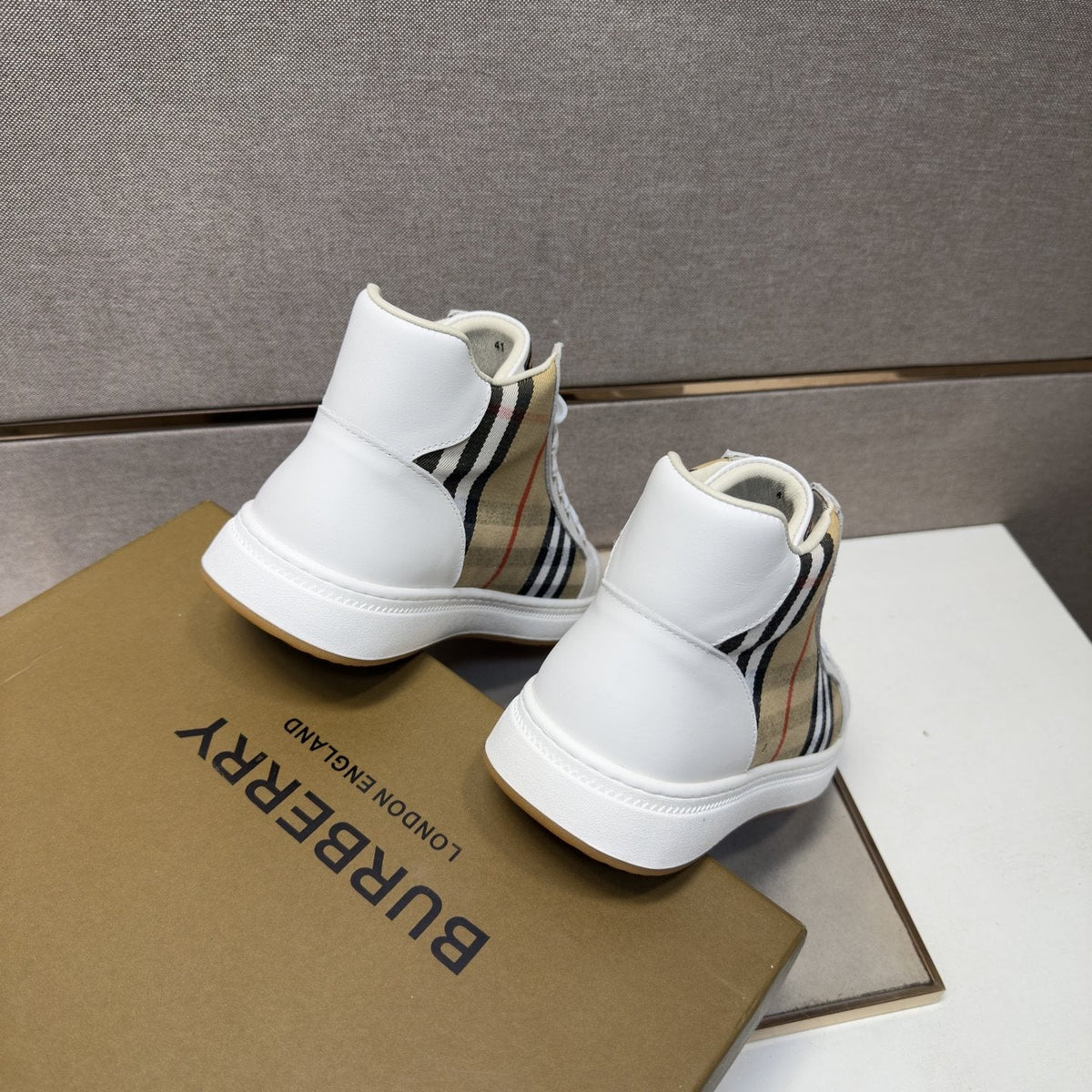 Burberry Men's Plaid-Panel High-Top Sneakers — back