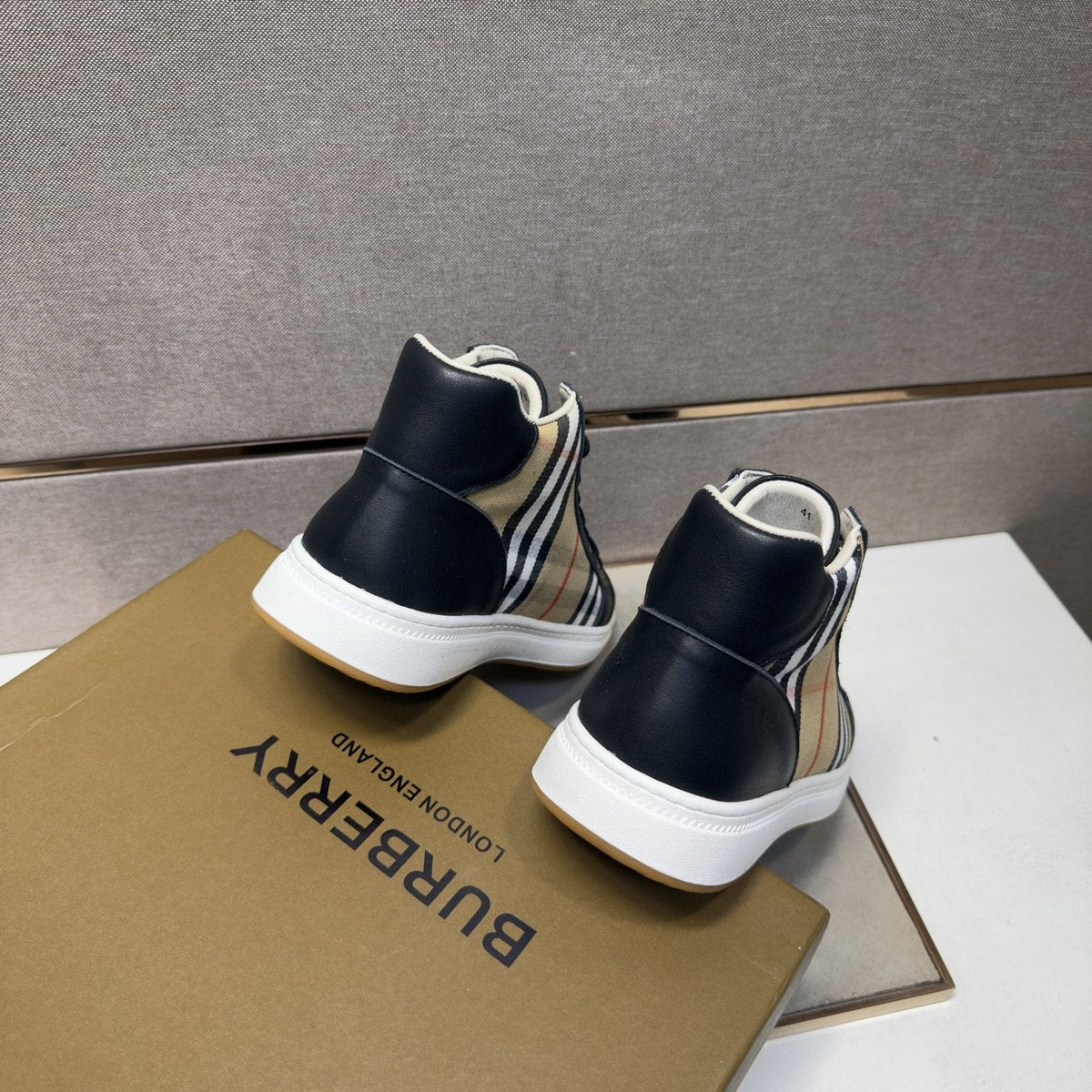 Burberry Men's Plaid-Panel High-Top Sneakers — back