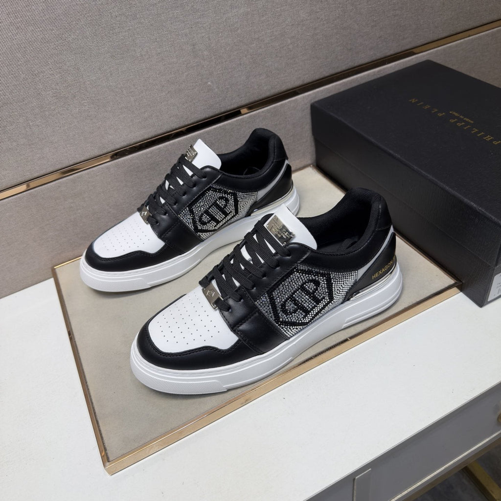 Philipp Plein Black and White Panel Sneakers — front