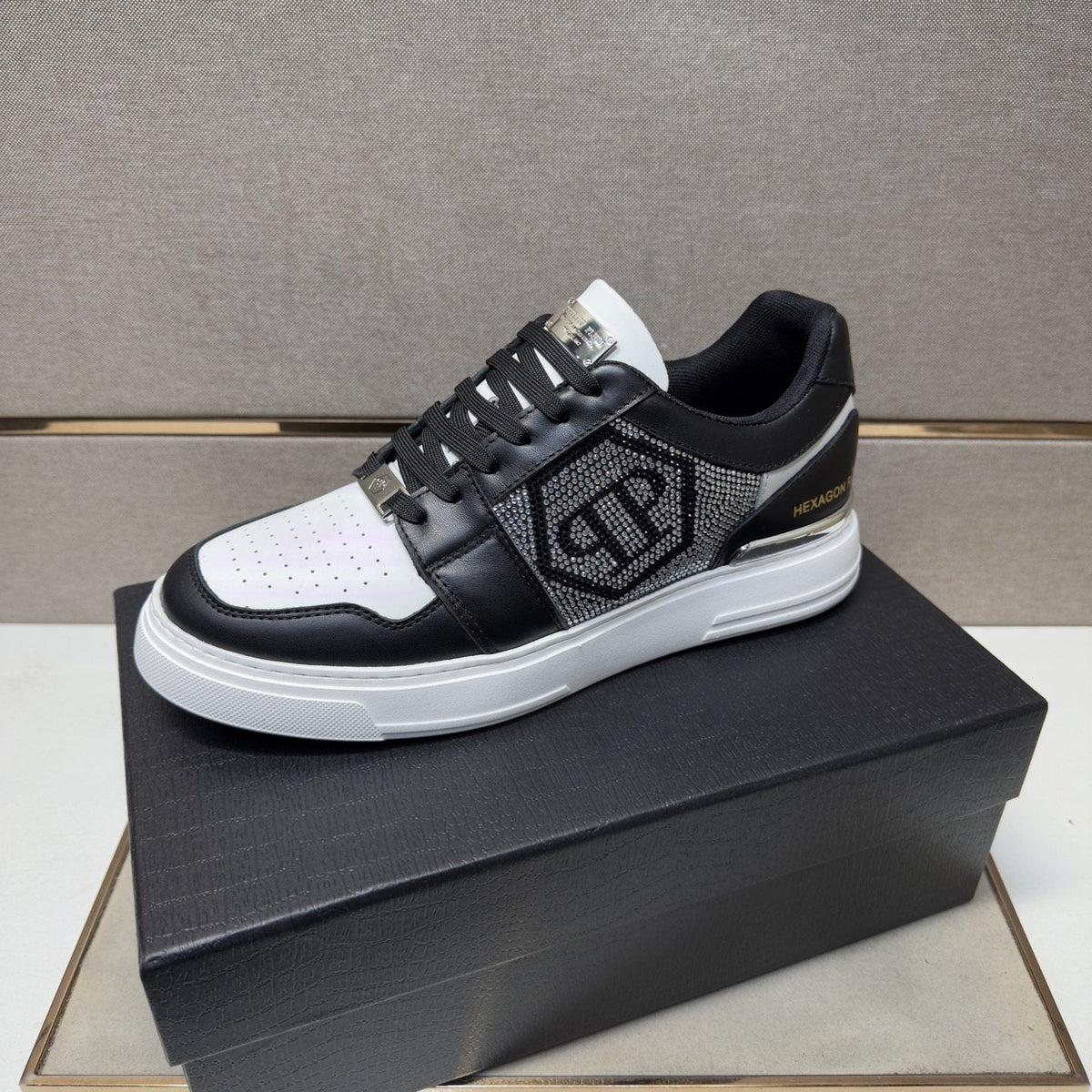 Philipp Plein Black and White Panel Sneakers — front