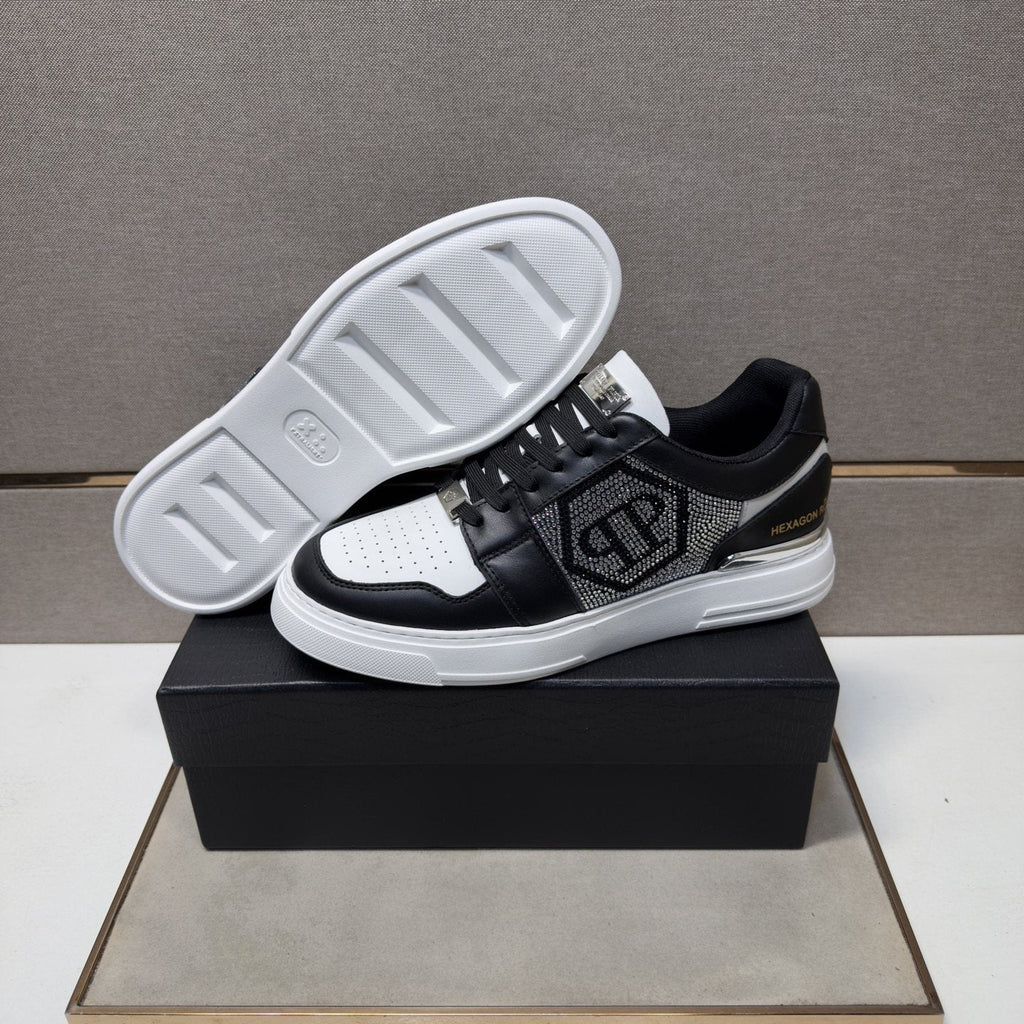 Philipp Plein Black and White Panel Sneakers — front