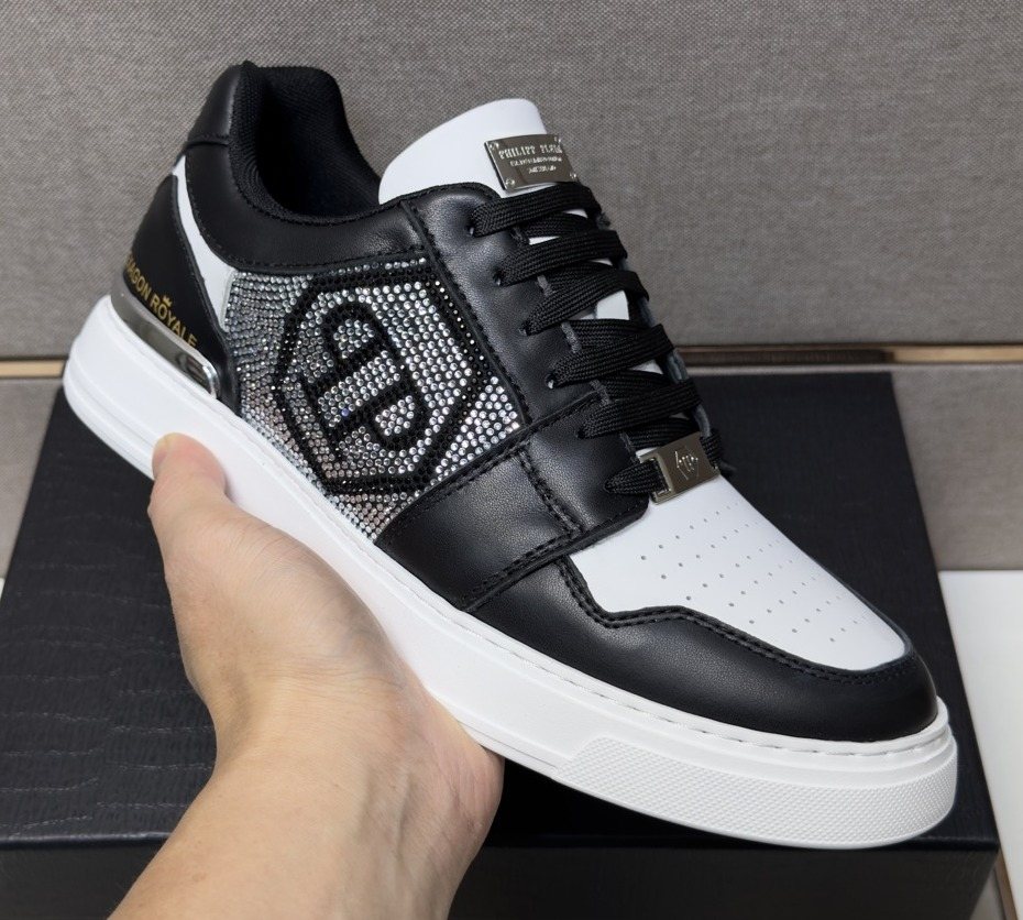 Philipp Plein Black and White Panel Sneakers — front