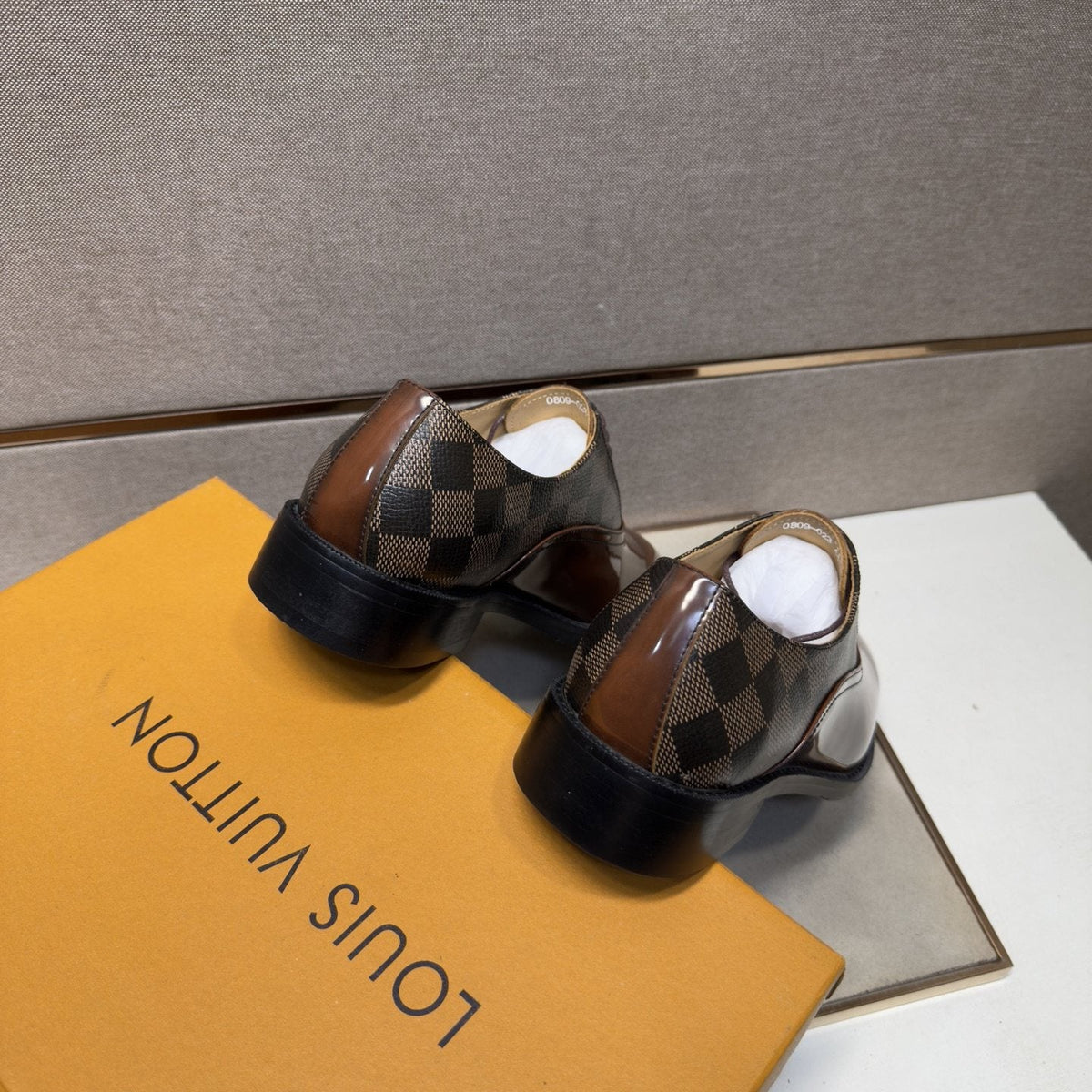 Louis Vuitton Checkered-Panel Lace-Up Dress Shoes — back