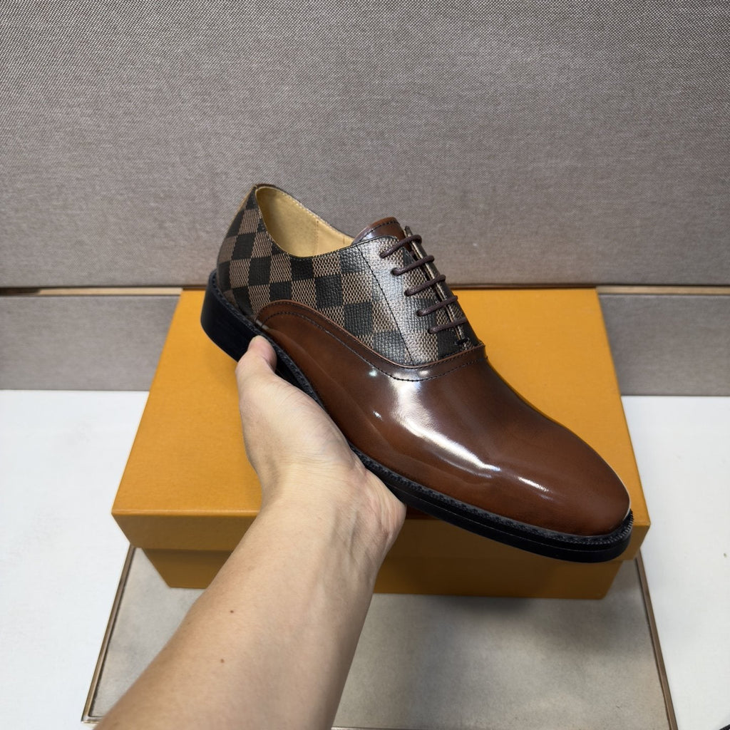 Louis Vuitton Checkered-Panel Lace-Up Dress Shoes — model