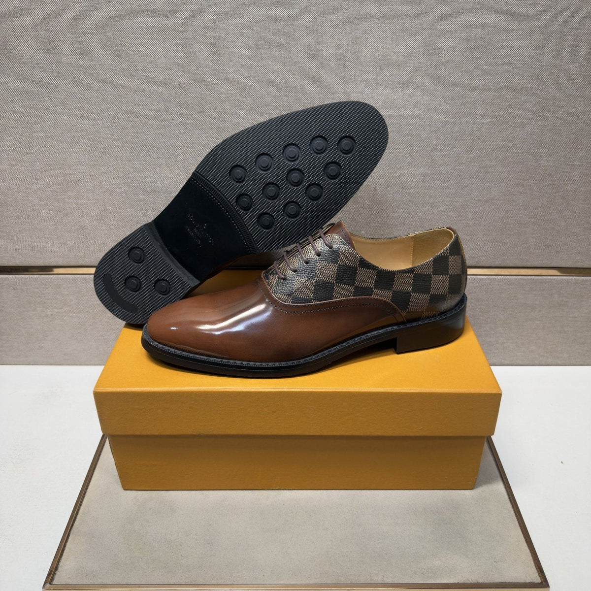 Louis Vuitton Checkered-Panel Lace-Up Dress Shoes — side