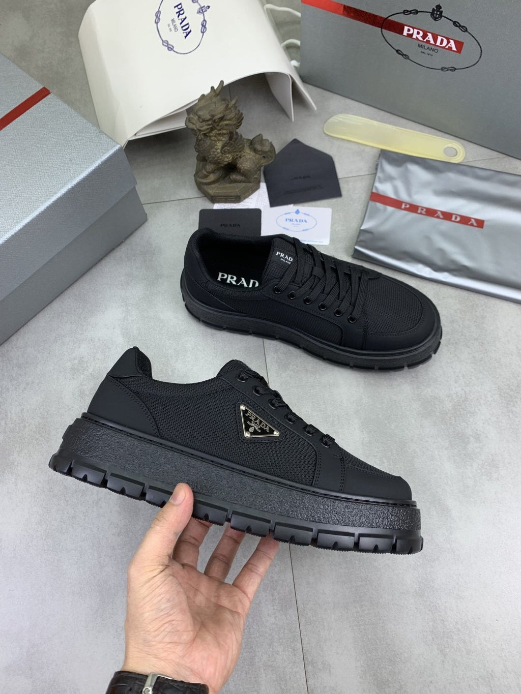Prada Paneled Lug-Sole Sneakers — side