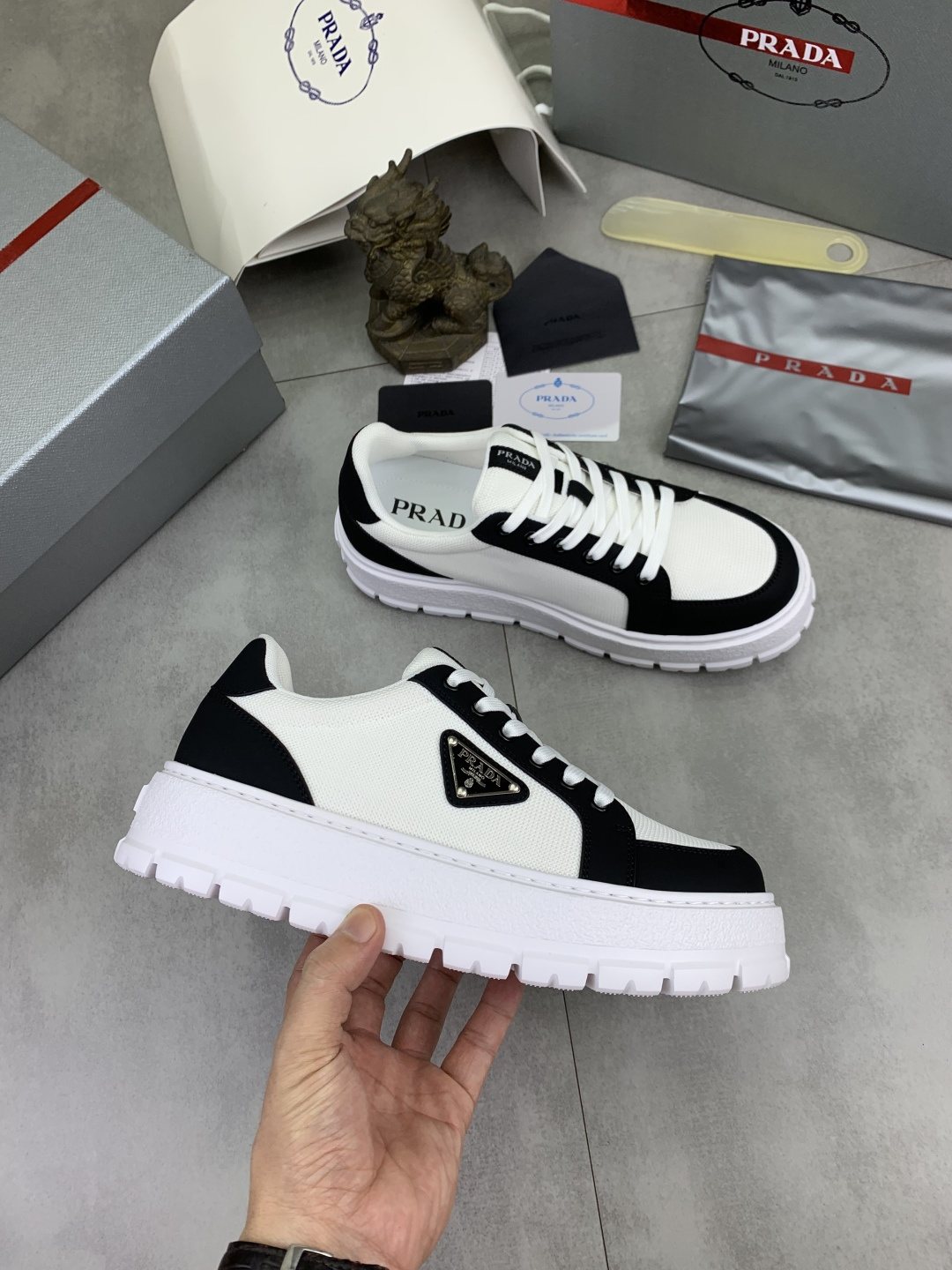 Prada Paneled Lug-Sole Sneakers — side
