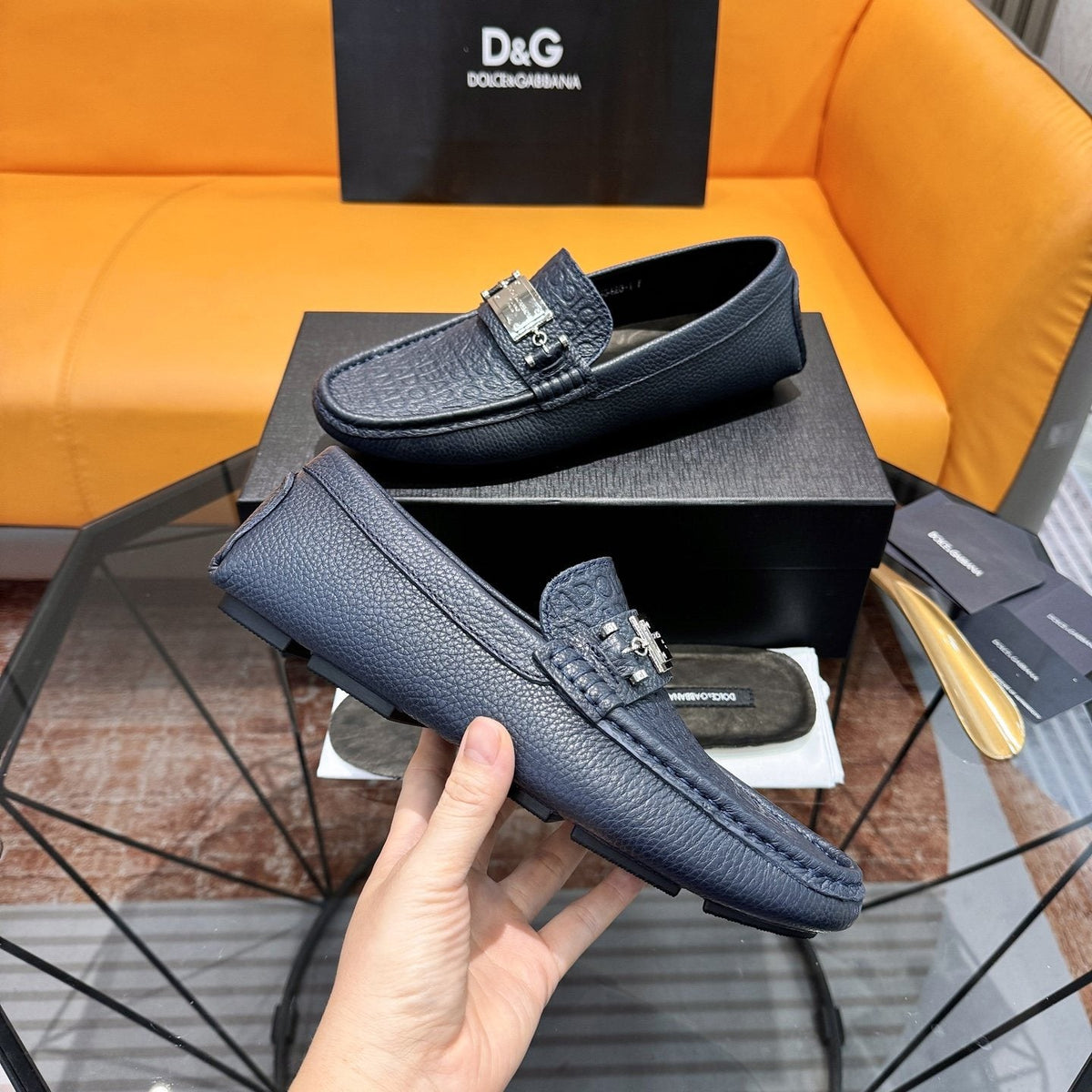 Dolce & Gabbana Embossed Leather Driving Loafers — model