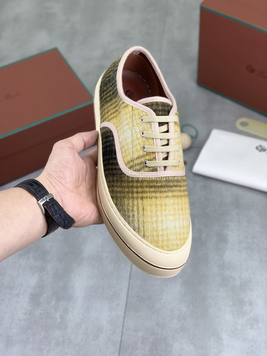 Loro Piana Plaid Lace-Up Casual Shoes — model
