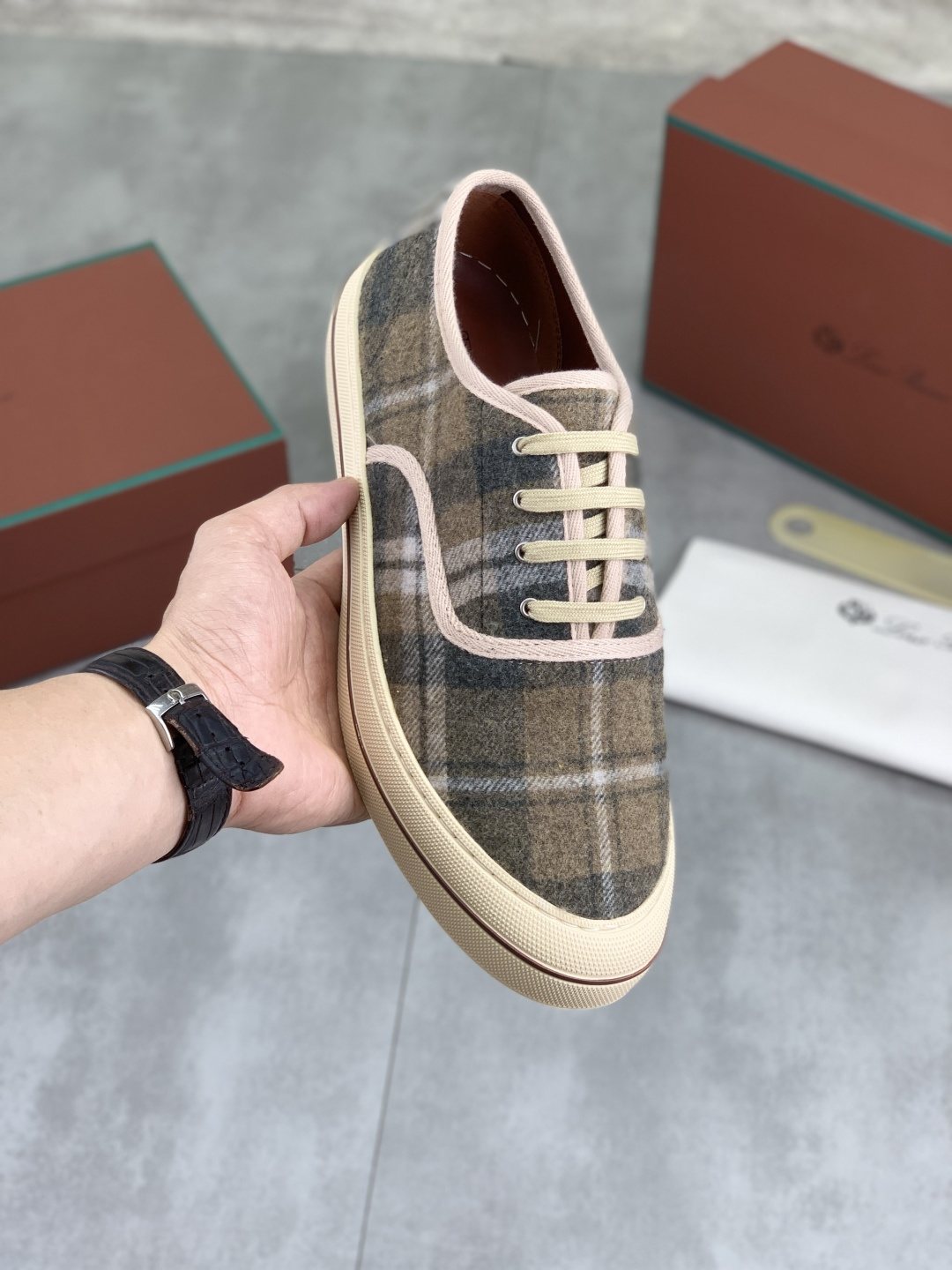Loro Piana Plaid Lace-Up Casual Shoes — model