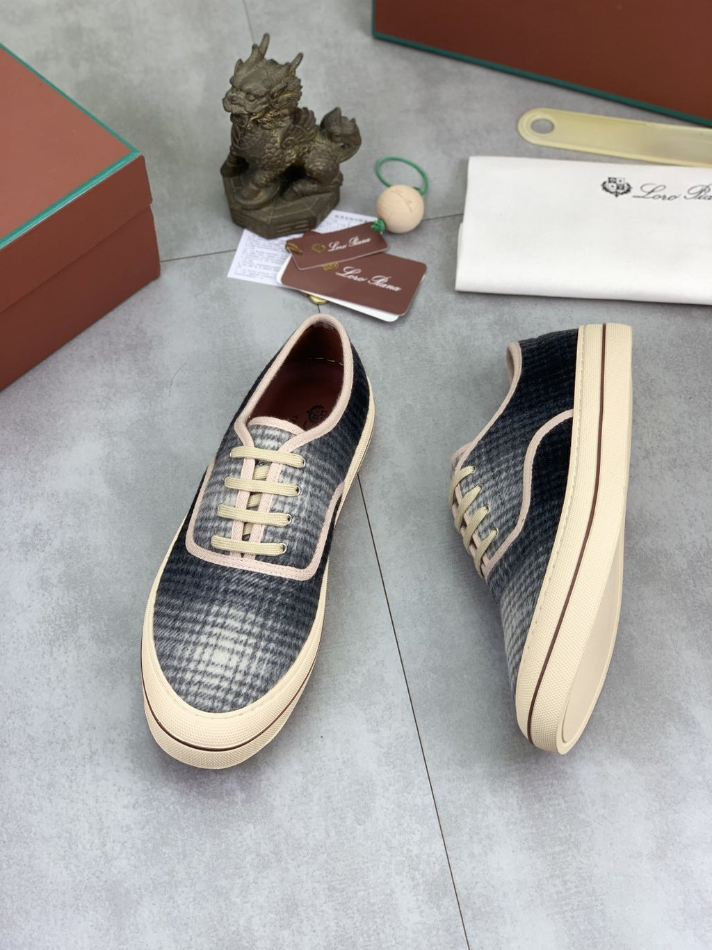 Loro Piana Plaid Lace-Up Casual Shoes — front